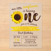 Invitations En Acrylique Little Sunflower 1er anniversaire (Recto)