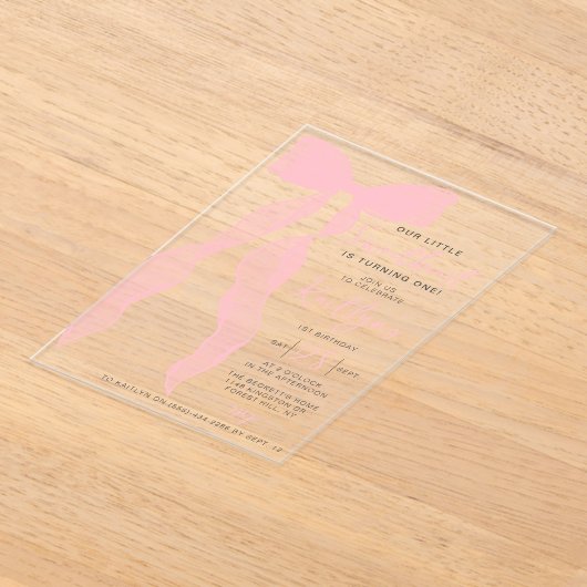 Invitations En Acrylique Little Sweetheart Elegant Pink Bow Birthday Party (Poser)