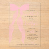 Invitations En Acrylique Little Sweetheart Elegant Pink Bow Birthday Party (Recto)