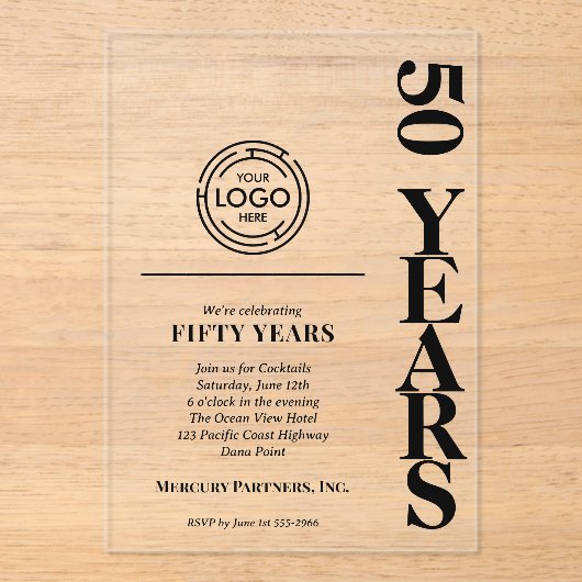 Invitations En Acrylique Logo d'anniversaire d'affaires moderne (Recto)
