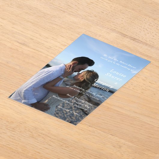 Invitations En Acrylique Louise Simple Photo Mariage moderne (Poser)