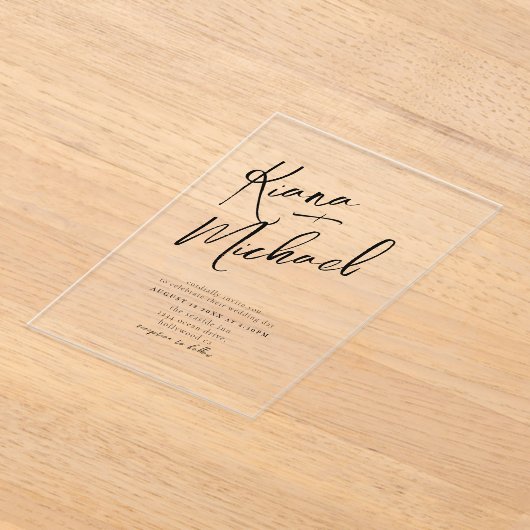 Invitations En Acrylique Love Calligraphy Mariage B&W Transparent ID940 (Poser)