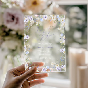 Invitations En Acrylique Love In Bloom Floral Fête de Mariage Violet