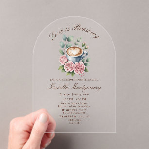 Invitations En Acrylique Love Is Brewing Blush Latte Fête de Mariage