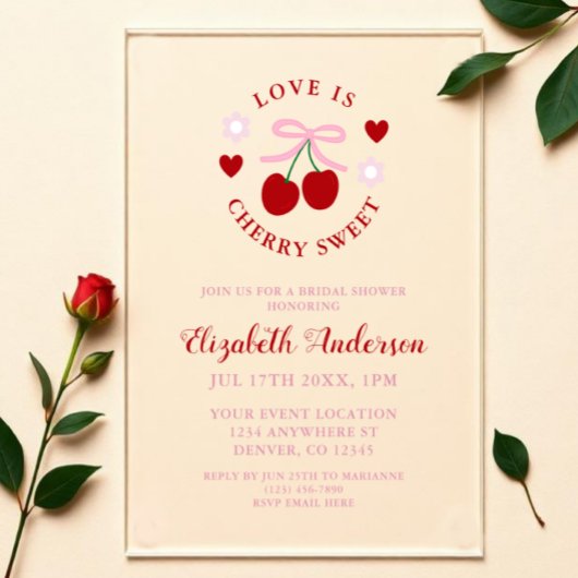 Invitations En Acrylique Love Is Cherry Sweet Bridal Shower