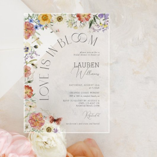 Invitations En Acrylique Love Is In Bloom Pressed Wildflower Bridal Shower