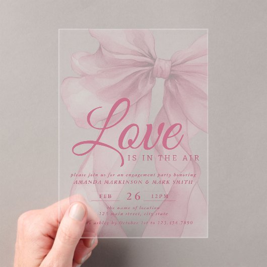 Invitations En Acrylique Love Is In The Air Bow Mauve Engagement Party (In situ (ordinateur de poche))