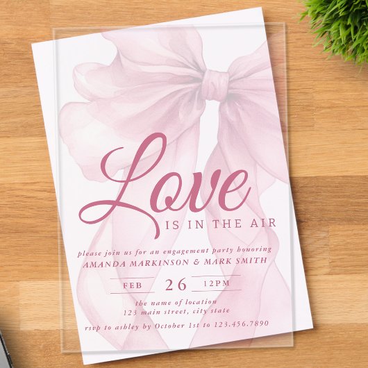 Invitations En Acrylique Love Is In The Air Bow Mauve Engagement Party