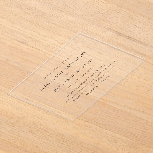 Invitations En Acrylique Lucilla Elegant Mariage moderne (Poser)