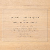 Invitations En Acrylique Lucilla Elégant Mariage moderne Enregistrer la dat (Recto)