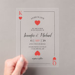 Invitations En Acrylique Lucky in Love Playing Card Las Vegas Mariage<br><div class="desc">"Lucky in Love" Acrylique Playing Card Las Vegas Faire-part de mariage Célébrez votre journée spéciale avec une touche d'élégance ludique avec notre faire-part de mariage acrylique "Lucky in Love", conçu pour ressembler à une carte de jeu classique. Parfait pour un mariage dans des endroits dynamiques comme Las Vegas ou Atlantic...</div>