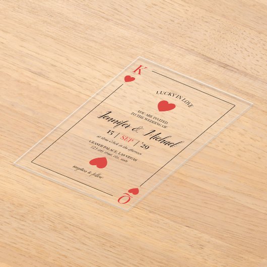 Invitations En Acrylique Lucky in Love Playing Card Las Vegas Mariage (Poser)