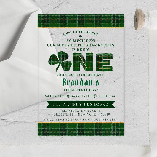 Invitations En Acrylique Lucky Little Shamrock 1er anniversaire