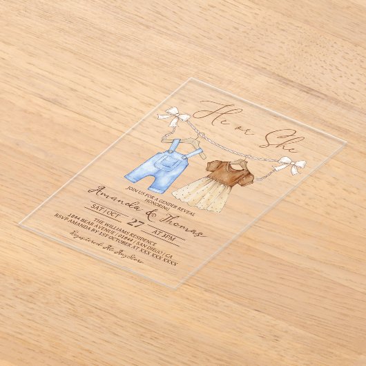 Invitations En Acrylique Lui ou elle Bébé Vêtements Révélation de genre (Poser)