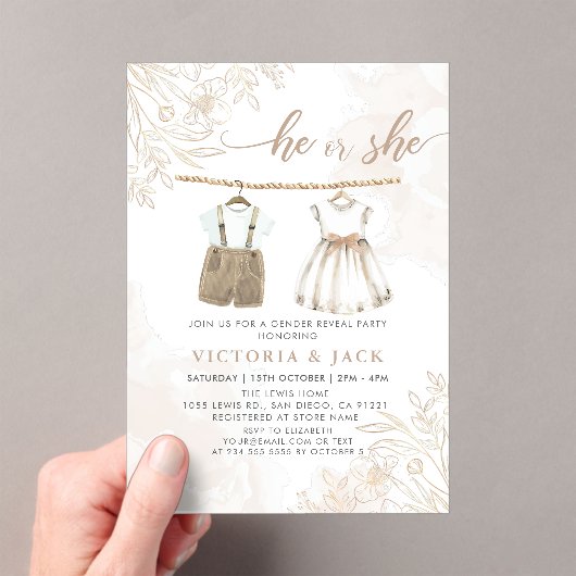 Invitations En Acrylique Lui ou elle Fleur sauvage Vêtements de bébé Révéla (In situ (ordinateur de poche))