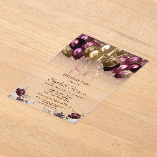 Invitations En Acrylique Lumières, Ballons de Parties scintillant Bourgogne (Poser)