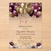 Invitations En Acrylique Lumières, Ballons de Parties scintillant Bourgogne (Recto)