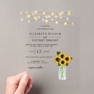 Invitations En Acrylique Lumières de Chaîne en Bois de Grange Tournesols Ma