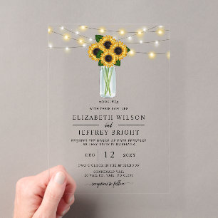 Invitations En Acrylique Lumières de corde en bois de grange Tournesols Mar