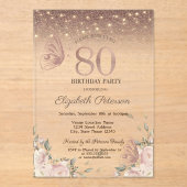 Invitations En Acrylique Lumières, Fleurs Parties scintillant Papillons 80e (Recto)