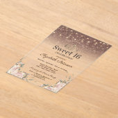 Invitations En Acrylique Lumières, Fleurs roses Parties scintillant Douce 1 (Poser)