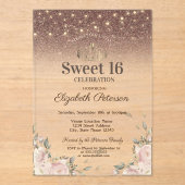 Invitations En Acrylique Lumières, Fleurs roses Parties scintillant Douce 1 (Recto)