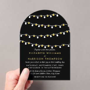 Invitations En Acrylique Lumières Modernes à Fil, Mariage Blanc et Or