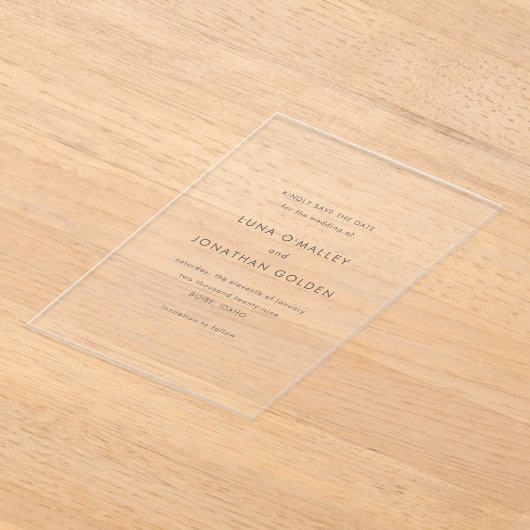 Invitations En Acrylique Luna Mariage moderne Enregistrer la date (Poser)