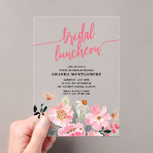 Invitations En Acrylique Luncheon de mariage aux fleurs roses