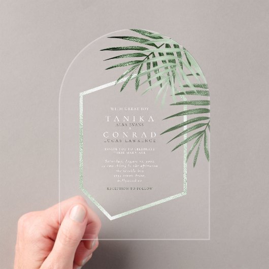 Invitations En Acrylique Lush Palm Leaf Mariage Moss Green ID956 (In situ (ordinateur de poche))