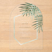 Invitations En Acrylique Lush Palm Leaf Mariage Moss Green ID956 (Recto)