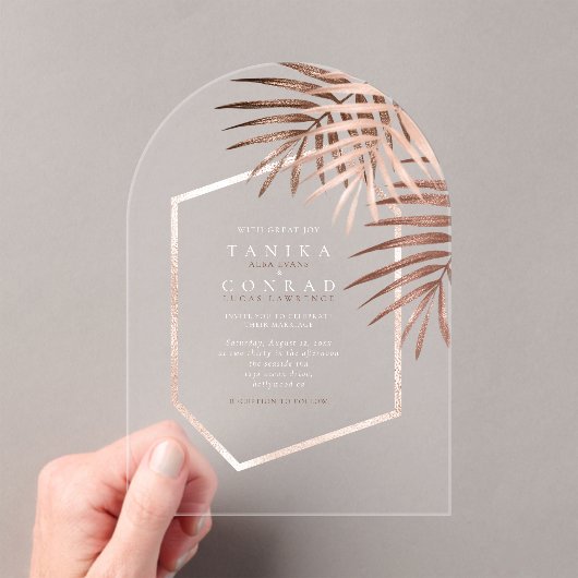 Invitations En Acrylique Lush Palm Leaf Mariage Terra Cotta ID956 (In situ (ordinateur de poche))