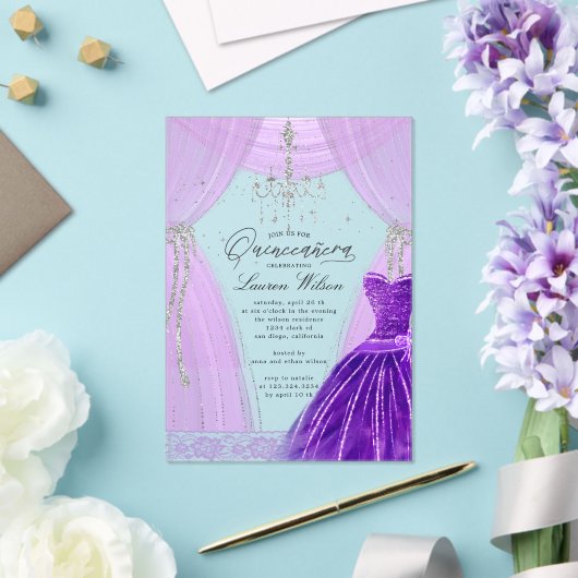 Invitations En Acrylique Lustre violet luxueux Sparkle Quinceanera (Insitu (Mariage))