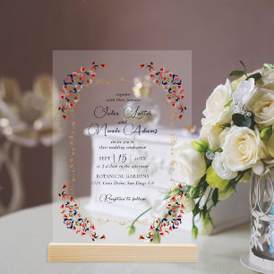 Invitations En Acrylique Luxe Artistique Botanique Floral Mariage Paisley