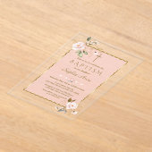 Invitations En Acrylique Luxe Blush rose Or Fleurs Fille Baptême (Poser)