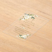 Invitations En Acrylique Luxe Fleurs Blanches Parties scintillant Or Cadre  (Poser)