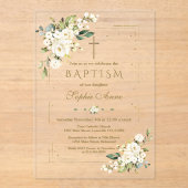 Invitations En Acrylique Luxe Fleurs Blanches Parties scintillant Or Cadre  (Recto)