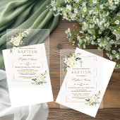 Invitations En Acrylique Luxe Fleurs Blanches Parties scintillant Or Cadre