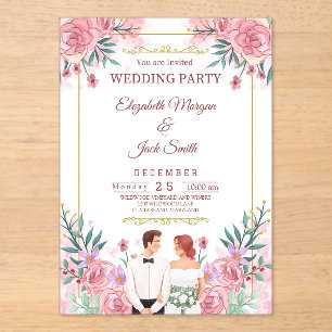 Invitations En Acrylique Luxueux Boho Floral Mariage