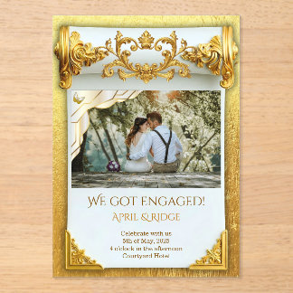 Invitations En Acrylique Luxueux Engagement Or I avec Photo Élégant Sur-Mes