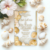 Invitations En Acrylique Luxueux Mariage acrylique Pearl et Gold Seashell