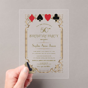 Invitations En Acrylique Luxueux Vegas Gold Art Déco Casino Poker Anniversa
