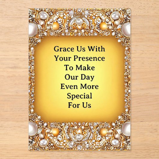 Invitations En Acrylique Luxurious Wedding Frame With Pearls and Gems (Recto)