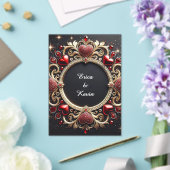 Invitations En Acrylique Luxurious Wedding Gold Frame With Red Hearts (Insitu (Mariage))