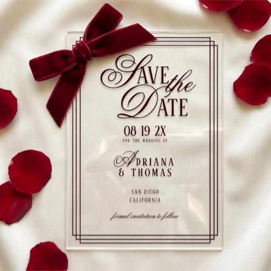 Invitations En Acrylique Luxury Burgundy Calligraphy Wedding Save The Date