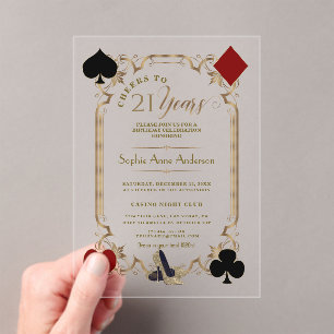 Invitations En Acrylique Luxury Casino Gold Félicitations pour les 21 ans d