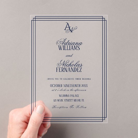 Invitations En Acrylique Luxury Monogram Blue Wedding (In situ (ordinateur de poche))