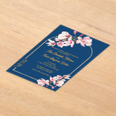 Invitations En Acrylique Luxury Navy Blue Gold Arch Magnolia Wedding (Poser)