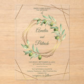 Invitations En Acrylique Luxury Olive Branch Geometric Gold Wedding (Recto)