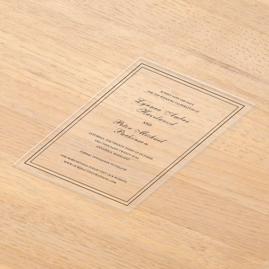 Invitations En Acrylique Lynnea Simple mariage élégant Enregistrer la date (Poser)